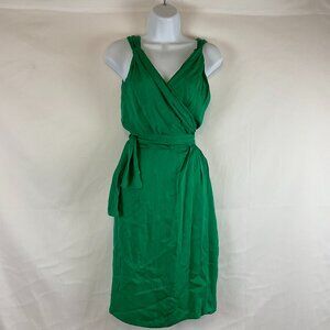 Raoul Dress US 0 Emerald Green Crossover Neck Sleeveless Tie Waist Lined Silk